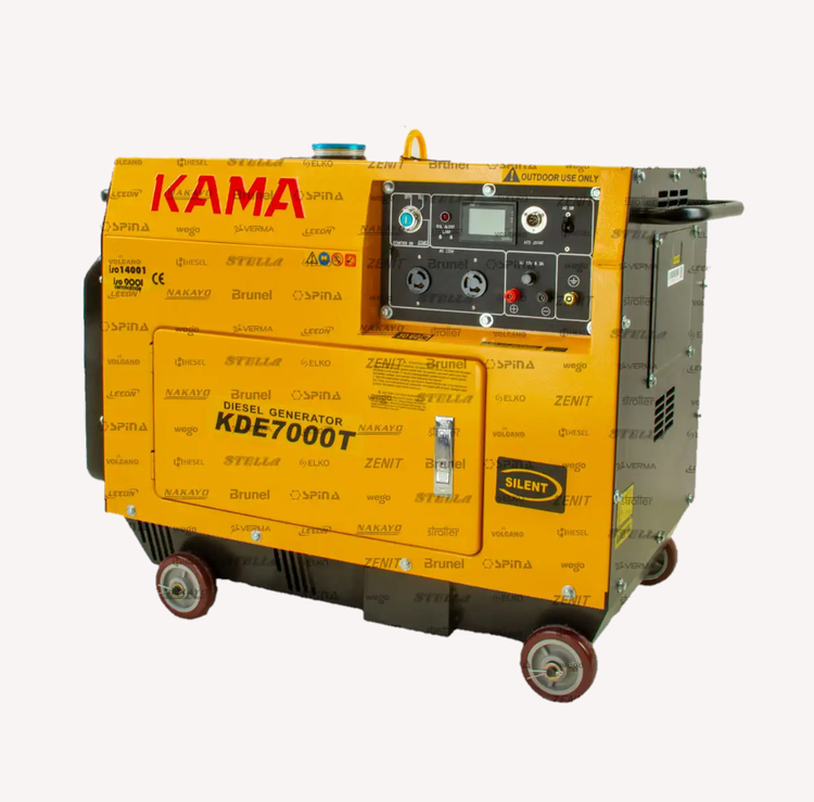 موتور برق دیزلی ۵/۵ کیلو وات سایلنت تک فاز استارتی برند کاما اصلی بی صدا KAMA KDE 7000T ( گازوئیلی )