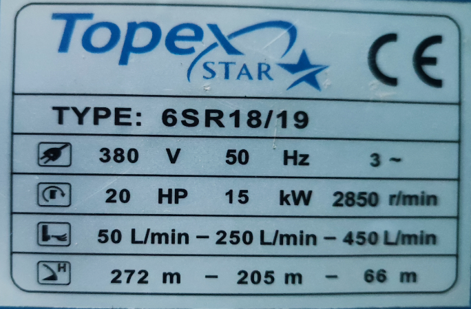 شناور تنه استیل ۲۵۷ متری ۳ اینچ ۲۰ اسب سه فاز تاپکس استار TOPEX STAR مدل 6SR 18/19 | الکترو پمپ شناور تنه استیل ۲۵۰ متری ارتفاع بالا سه اینچ ۳ فاز