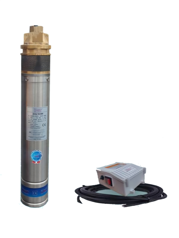 شناور استیل استریم ۱۱۰ متری ۱ اینچ ۲ اسب تکفاز ارتفاع بالا Stream -4SKM200 | الکترو پمپ شناور استیل بدنه ۴ اینچ تک فاز ( قطر تنه 10 سانت ) | صنعت گستر سلطانی