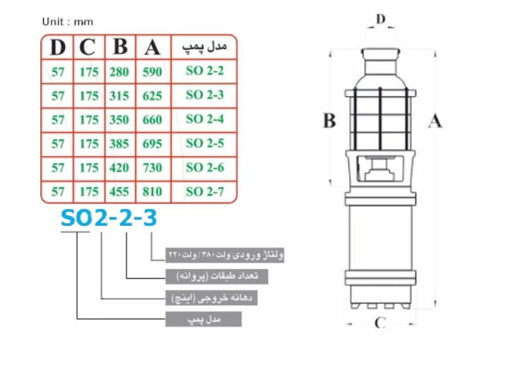 شناور کامل اسپیکو ۴۵ متری ۲ اینچ تکفاز 3 اسب مدل SO-2-3-1-SS,CH | شناور بدنه چدن
